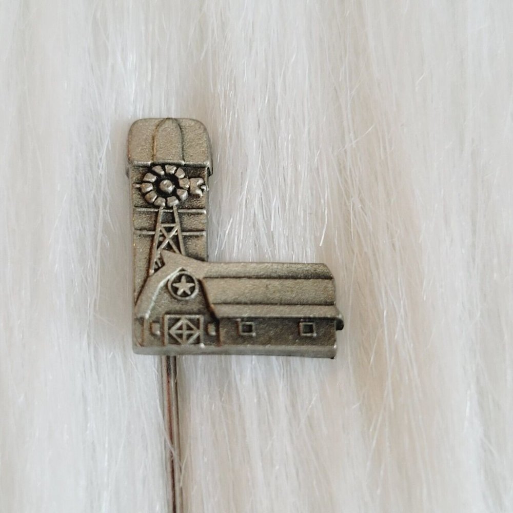 VINtage Farm Barn Windmill Silo‎ Country 2.75" Stick Pin Silver Tone Metal 12524